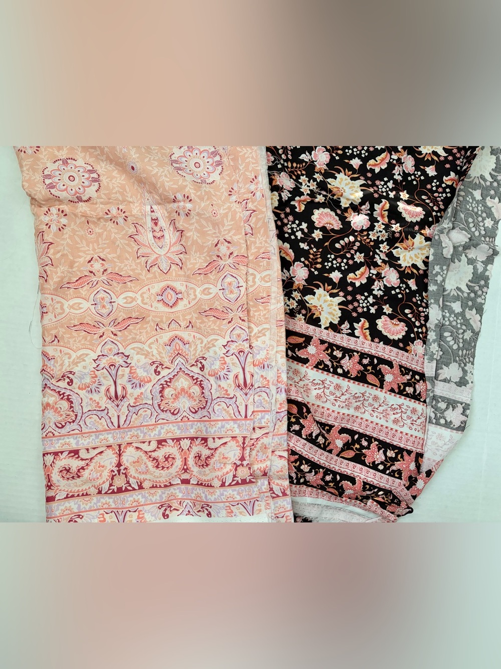 Bundle of two rayon challis fabrics, 2 yards each